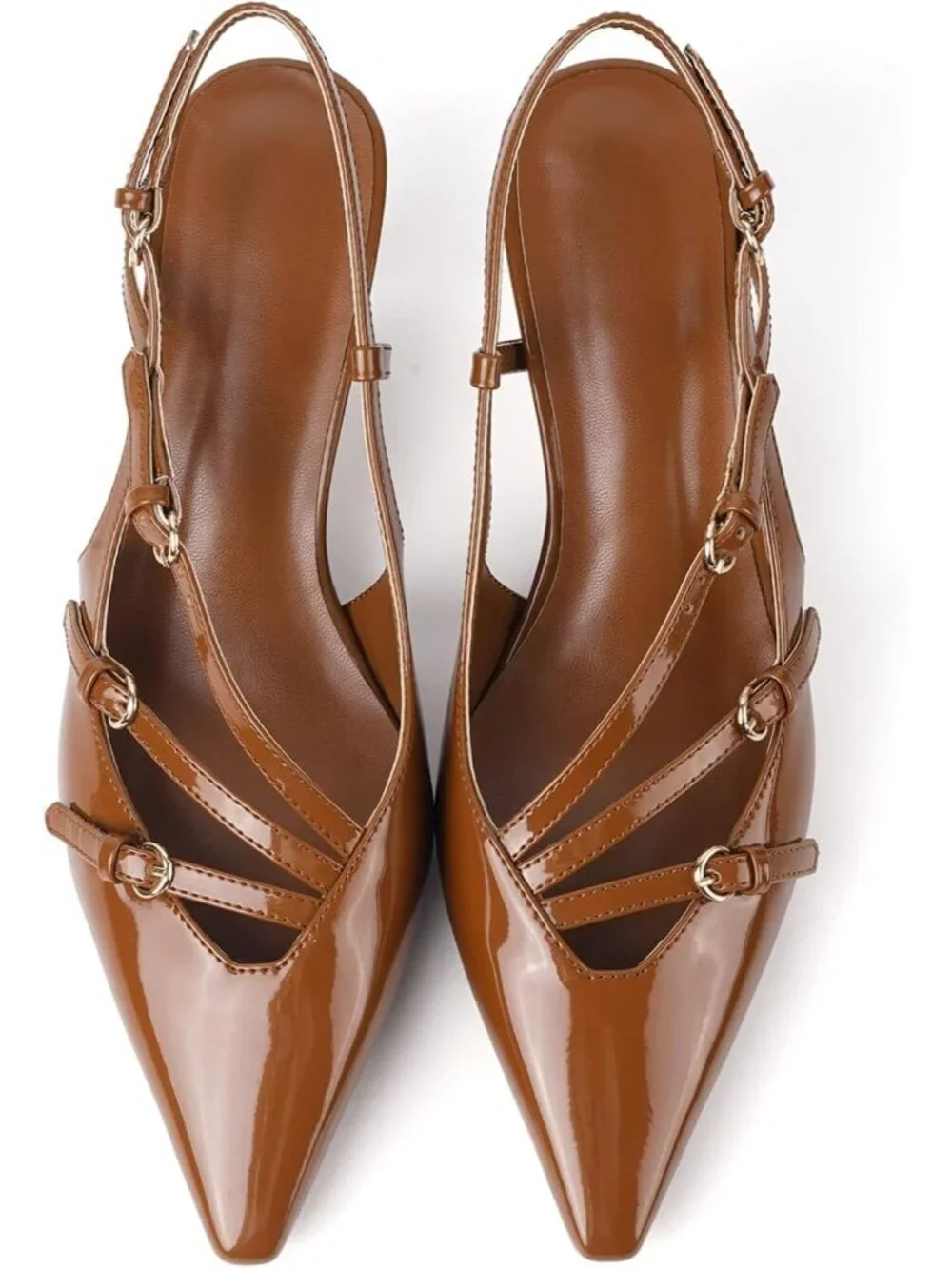 Women Brown Slingback Kitten Pointed Closed Toe Pump High Stiletto Heel